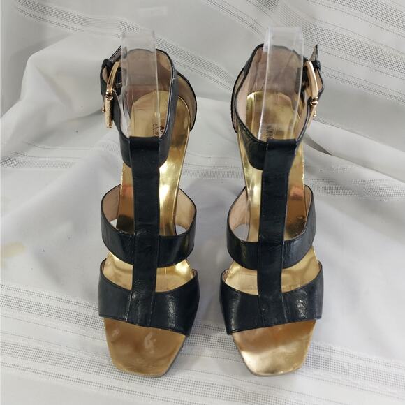 MICHAEL KORS! RICH BLACK GENUINE LEATHER, HARNESS FRONT/BUCKLE HEELS! SZ 6.5M - Picture 2 of 8